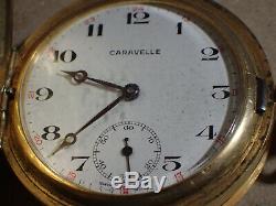 Caravelle Bulova pocket watch 16OA, 17jewel Swiss movement runs, gold closed face
