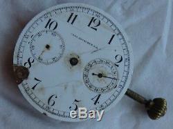 Casa Escasany chronograph pocket watch movement & enamel dial 44 mm. Stem to 3