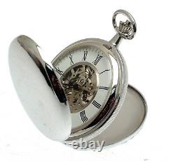 Chrome Hunter Pocket Watch Skeleton Movement Pocket Watch