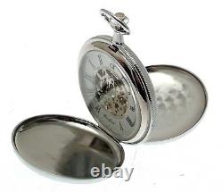 Chrome Hunter Pocket Watch Skeleton Movement Pocket Watch