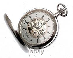 Chrome Hunter Pocket Watch Skeleton Movement Pocket Watch