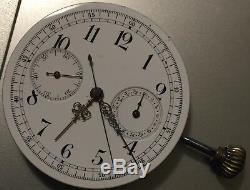 Chronograph XFine Pocket Watch movement & enamel dial 47 mm. In diameter