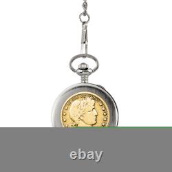 Coin Pocket Watch with Skeleton Movement Gold Layered Silver Barber Half