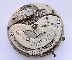 E. BOURQUIN & FILS Geneva Swiss Pocket watch MOVEMENT No Case For Parts Repair