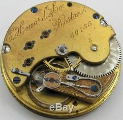 E. Howard 16s Pocket Watch Movement & Dial L for parts. HC