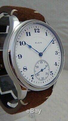 Elgin 12s Pocket Marriage Watch Conversion 44mm SS Wrist Watch 1905 Movement