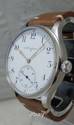 Elgin 12s Pocket Marriage Watch Conversion 44mm SS Wrist Watch 1914 Movement