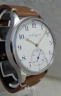 Elgin 12s Pocket Marriage Watch Conversion 44mm SS Wrist Watch 1914 Movement