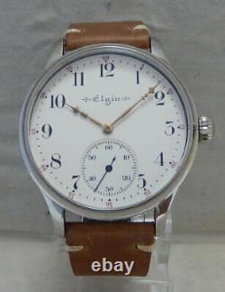 Elgin 12s Pocket Marriage Watch Conversion 44mm SS Wrist Watch 1914 Movement