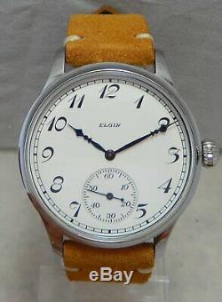 Elgin 12s Pocket Marriage Watch Conversion 44mm SS Wrist Watch 1928 Movement