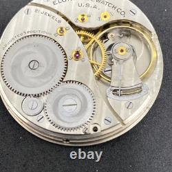 Elgin Grade 498 Pocket Watch Movement 21j Size 12s OF Model 4 Ticking F7970