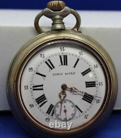 Emile Locle Large Pocket Watch with Movement Complete 68mm Partially Running