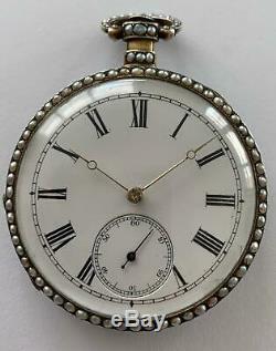 Enamel Pearl Chinese Duplex Silver Pocket Watch Fancy 2-train Engraved Movement