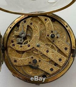 Enamel Pearl Chinese Duplex Silver Pocket Watch Fancy 2-train Engraved Movement