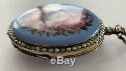 Enamel Pearl Chinese Duplex Silver Pocket Watch Fancy 2-train Engraved Movement