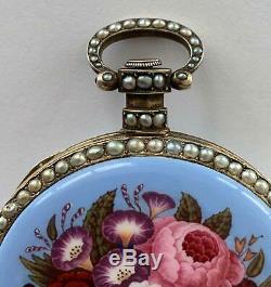 Enamel Pearl Chinese Duplex Silver Pocket Watch Fancy 2-train Engraved Movement