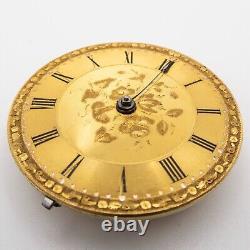 English Antique Fusee Pocket Watch Movement withBeautiful Original Dial, Running