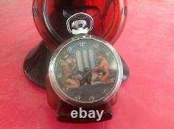 Erotic Pocket Watch The Monk, Devil& Nun Threesome Automaton Movement