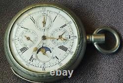 Grand Complications Pocket Watch 1/4 Repeater Chronograph Calendar Moon Phase