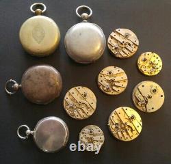Group Lot Of 11 Key Wind Pocket Watch Movements As Is Parts Scrap