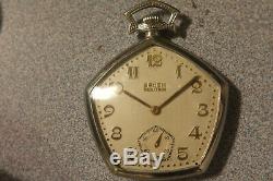 Gruen Pentagon GF pocket watch, excellent, runs! Great V4 movement