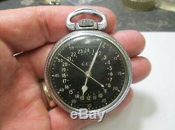 HAMILTON 22J WWII MILITARY BLACK DIAL RUNNING 4992B MOVEMENT Pocket Watch 52mm
