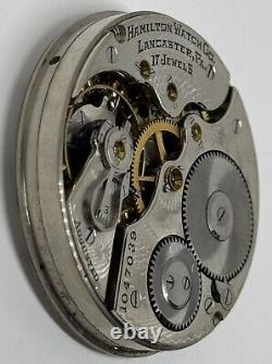 HAMILTON POCKET WATCH MOVEMENT Lancaster PA 17 Jewels 16s 1913 Does Not Run