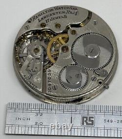 HAMILTON POCKET WATCH MOVEMENT Lancaster PA 17 Jewels 16s 1913 Does Not Run