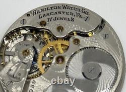 HAMILTON POCKET WATCH MOVEMENT Lancaster PA 17 Jewels 16s 1913 Does Not Run