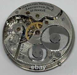 HAMILTON POCKET WATCH MOVEMENT Lancaster PA 17 Jewels 16s 1913 Does Not Run