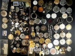 HUGE LOT of antique Pocket Watches Parts Cases Hands Movements Dials Gears Tins
