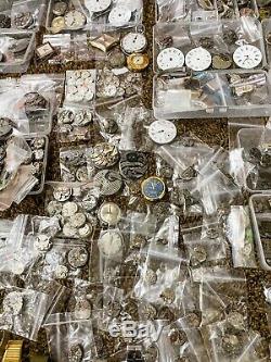 HUGE Watchmaker Estate Lot Vintage Pocket Watch Movements Dials & 88 Lbs Watches