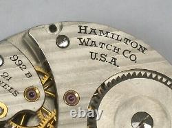 Hamilton 16 Size 992B 21 Jewel Railroad Pocket Watch Movement. 10F