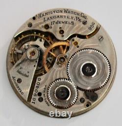 Hamilton 956 16s 17j Open Pocket Watch Movement RUNNING GORGEOUS METAL DIAL STAR