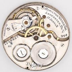 Hamilton Cal. 974 Model 2 16-Size 17-Jewel Antique Pocket Watch Movement, Runs