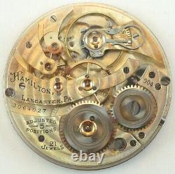 Hamilton Grade 904 Complete Running Pocket Watch Movement Parts / Repair