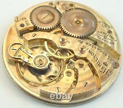 Hamilton Grade 904 Complete Running Pocket Watch Movement Parts / Repair