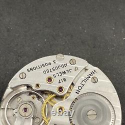 Hamilton Grade 917 Pocket Watch Movement 12s 17j Openface Ticking Vintage F5974