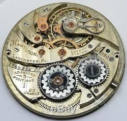 Hamilton Grade 920 Pocket Watch Movement 12s 23j for repair F3702