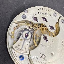 Hampden 108D Flag Pocket Watch Movement 16s 17j Hunter Railroad Ticking F7071