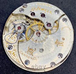 Hampden Grade 107 D Star In Flag Pocket Watch Movement 16s 17j Hunter Ticks 5668