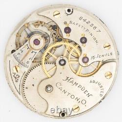 Hampden Grade No. 213 6-Size 15-Jewel Antique Pocket Watch Movement, Fancy Dial