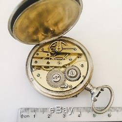Heavy Solid Silver Plate Half Hunter Pocket Watch Swiss Nice Movement. Engraved