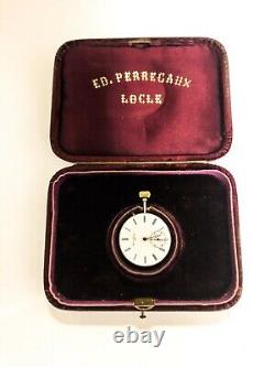 High Grade Edouard Perregaux pocket watch movement with box, 18k crown. Running