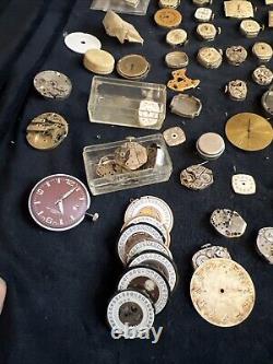 Huge Lot of Vtg Ant Watch & Pocket Watch Parts Movmt Dials Longines Omega Elgin