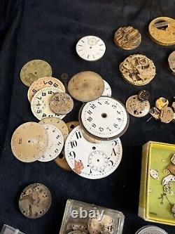 Huge Lot of Vtg Ant Watch & Pocket Watch Parts Movmt Dials Longines Omega Elgin