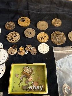 Huge Lot of Vtg Ant Watch & Pocket Watch Parts Movmt Dials Longines Omega Elgin