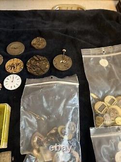 Huge Lot of Vtg Ant Watch & Pocket Watch Parts Movmt Dials Longines Omega Elgin