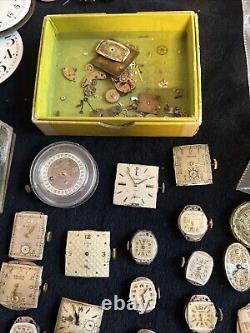 Huge Lot of Vtg Ant Watch & Pocket Watch Parts Movmt Dials Longines Omega Elgin