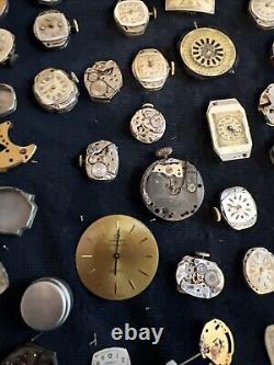 Huge Lot of Vtg Ant Watch & Pocket Watch Parts Movmt Dials Longines Omega Elgin